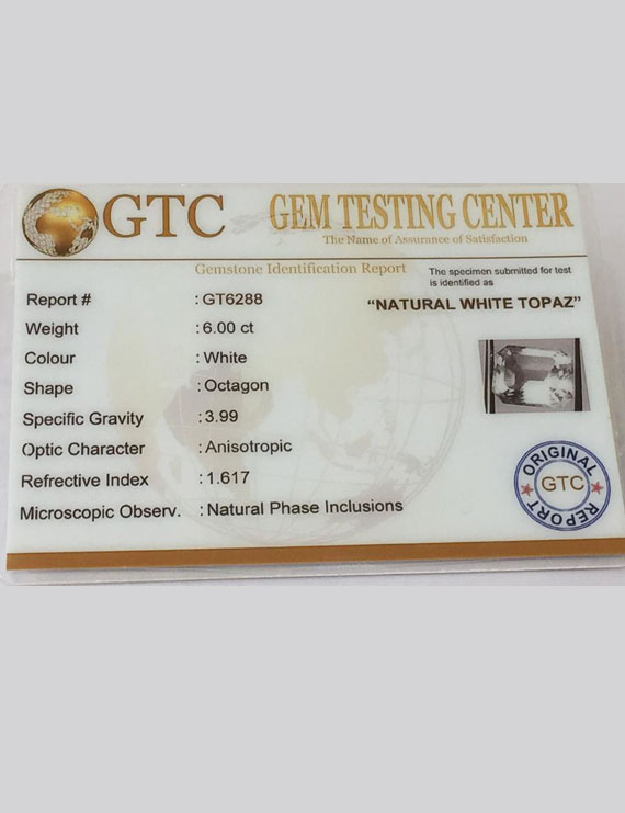 6.60 Ratti (6.00 ct) Natural Certified White Topaz